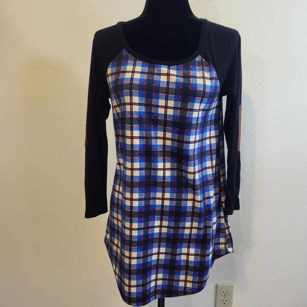 A.gain Women's Longsleeve Blouse / Top, Blue Red Black Plaid, Size Small